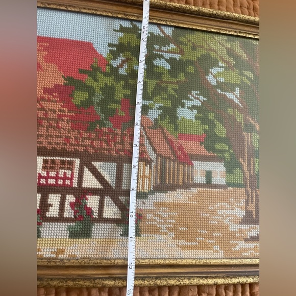 Vintage boho House Home Cottage Village Needlepoint Embroidery Wood Frame - Picture 3 of 4